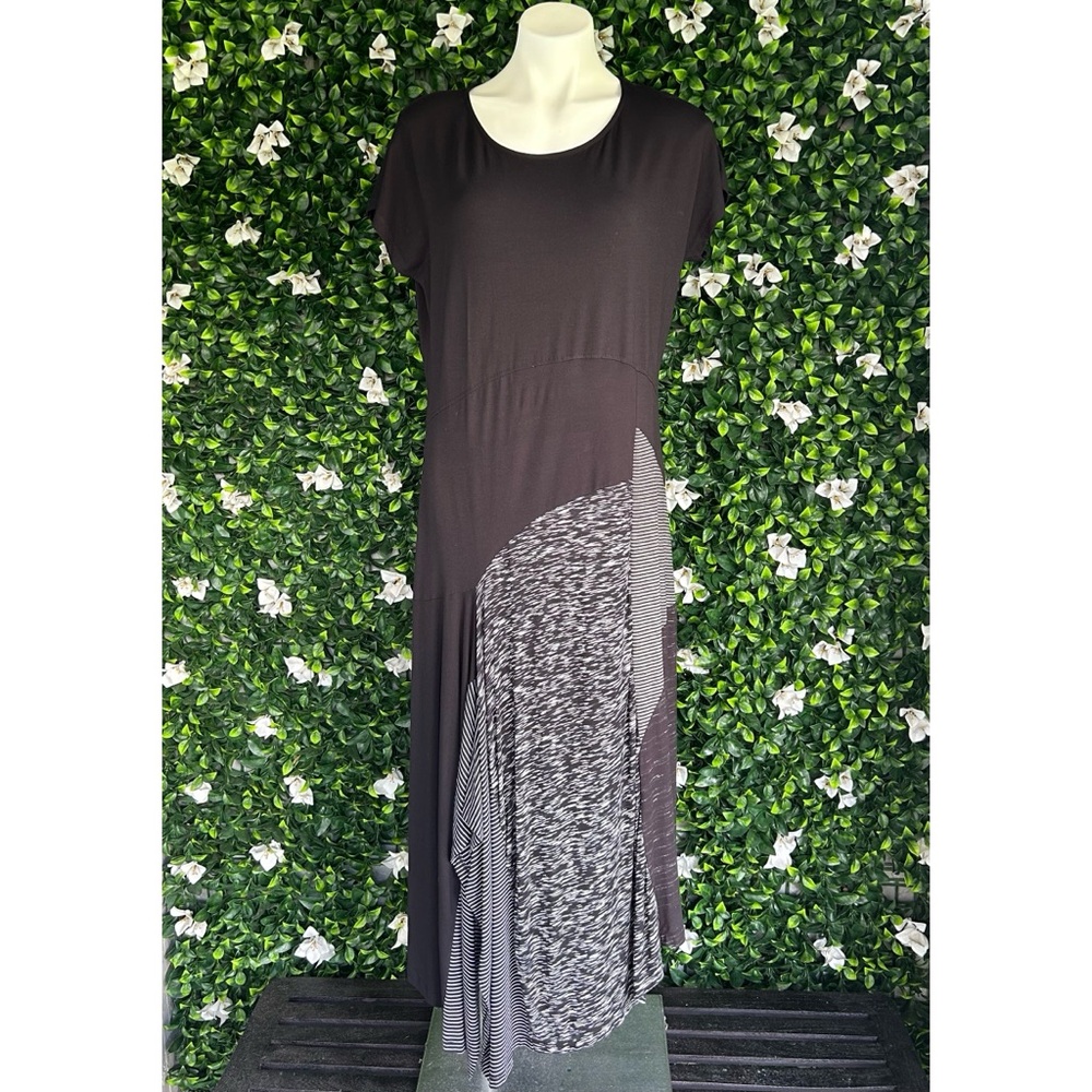 Black Midi Dress with Mixed Monochrome Panel